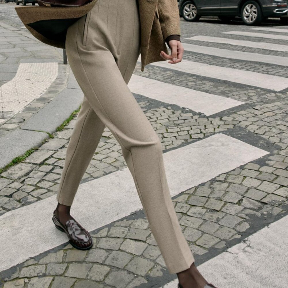 corset effect high waist slacks - ZARA US Small, cream.